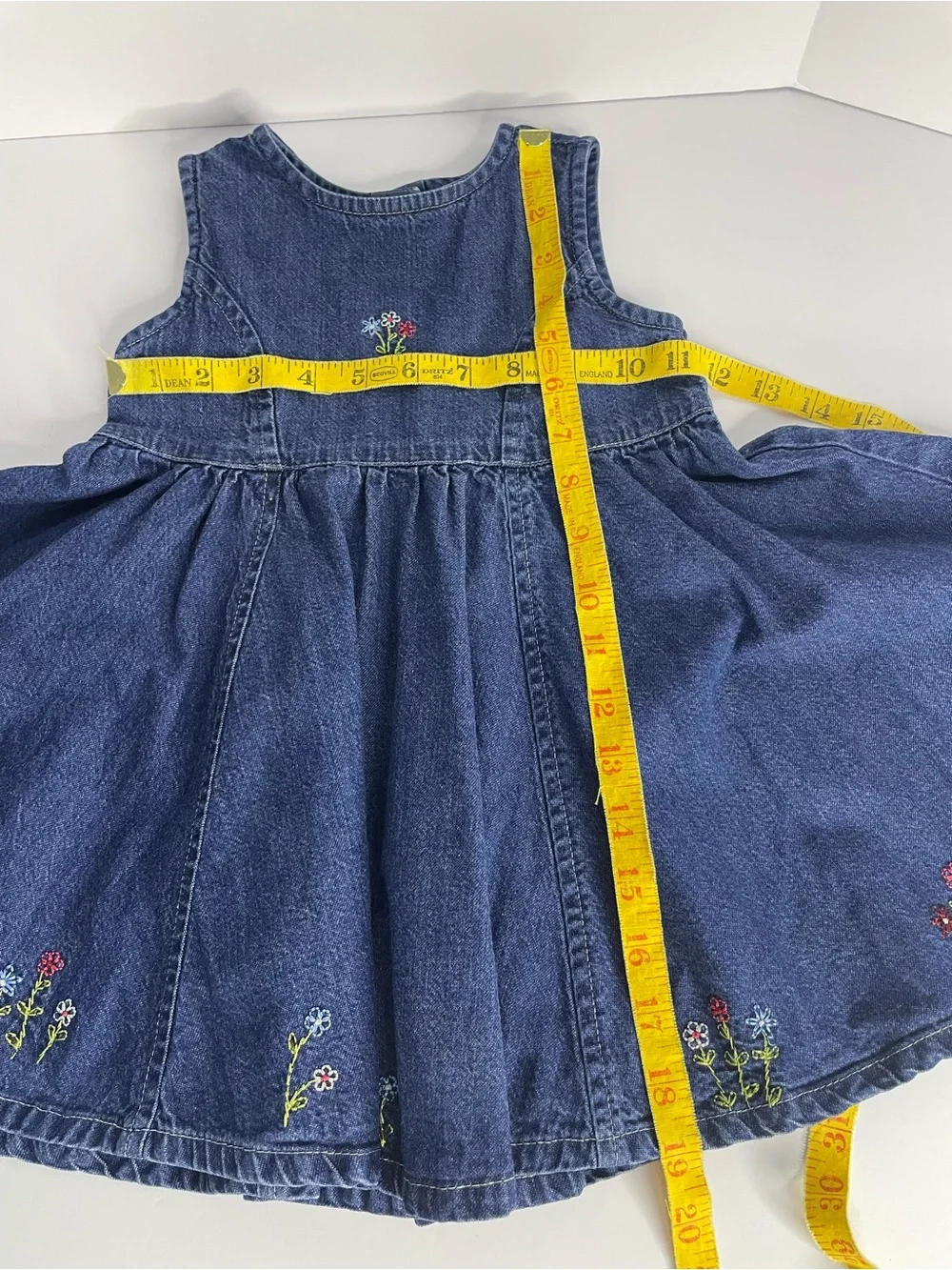 Vintage Baby Gap Denim Jean Dress Embroidered Floral Wildflowers 18-24 Months XL
